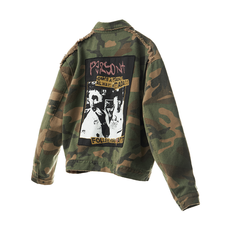Emobrother* Camouflage Distressed Washed Patchwork Workwear Jacket Retro Rebellious Rock Zipper Jacket