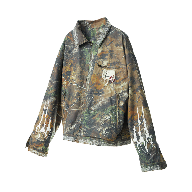 Emobrother* Shrub Camouflage Enzyme Washed Vintage Zipper Jacket Overcoming Fear Patch Embroidery Workwear Jacket Emobrother* Shrub Camouflage Enzyme Washed Vintage Zipper Jacket Overcoming Fear Patch Embroidery Workwear Jacket