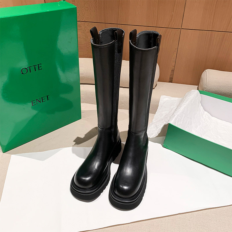 2022 new autumn and winter thin leather riding boots women's thick-soled boots but the knees are raised high boots