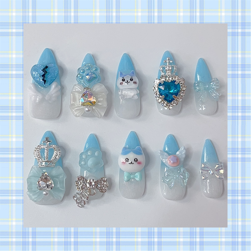 Japanese Style Chiikawa Xiaoba Cartoon Blue Y2K Millennium Sexy Yabi Removable Wearable Handmade Nail Polish Japanese Style Chiikawa Xiaoba Cartoon Blue Y2K Millennium Sexy Yabi Removable Wearable Handmade Nail Polish