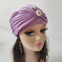 Fashion drill cap solid color long hair does not take the head girl comfortable hot spring fabric swimming cap new quick dry pleated swimming cap