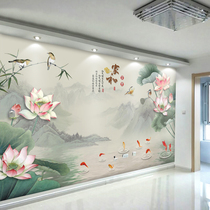 Chinese TV Background Bamboo Wood Fiber Fibreboard Lotus Flower Landscape wall panel Living room Bedroom integrated wall panel buckle plate Customized