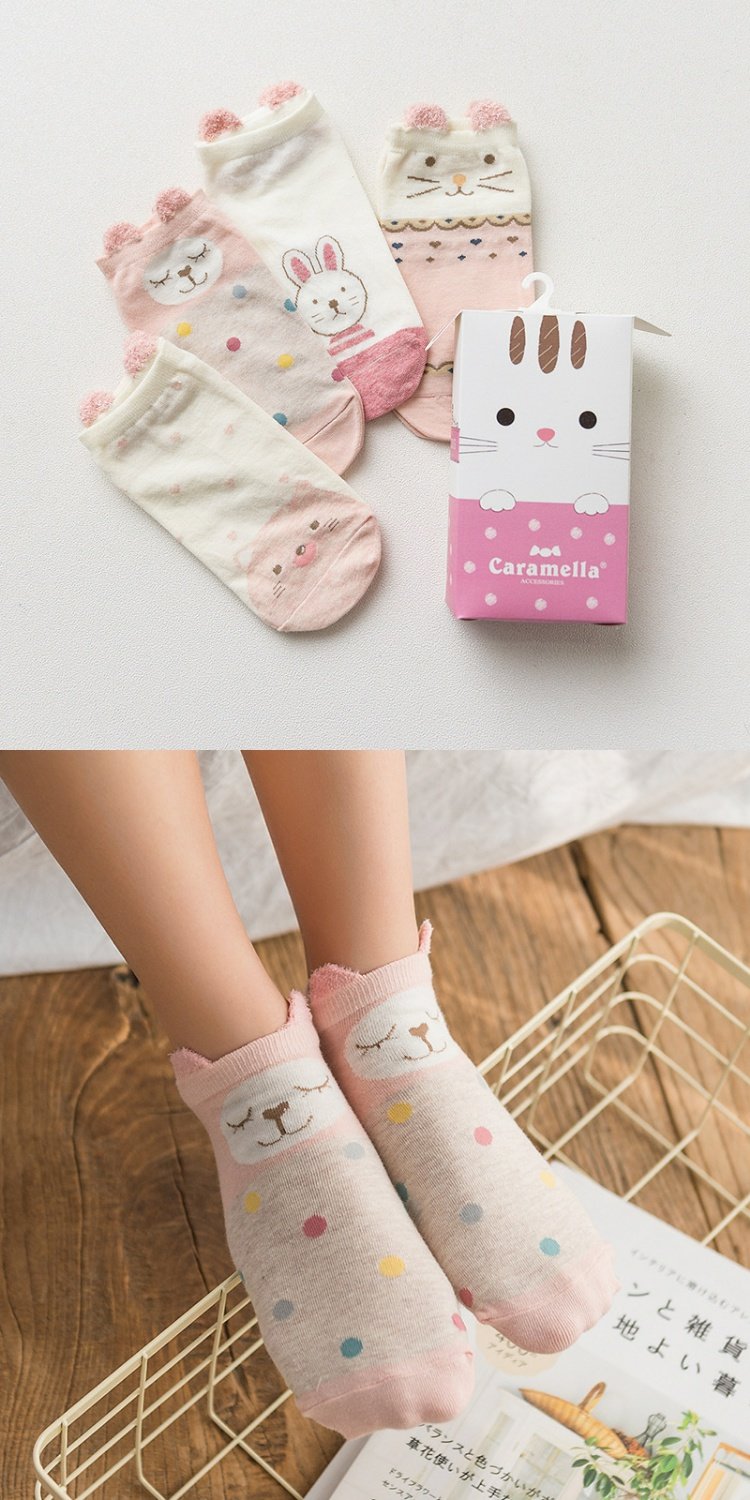 [4 đôi] 17 mùa xuân và mùa hè mới vớ nữ hoạt hình vớ thuyền quà tặng vớ vớ màu hồng vớ cotton động vật quần tất nữ