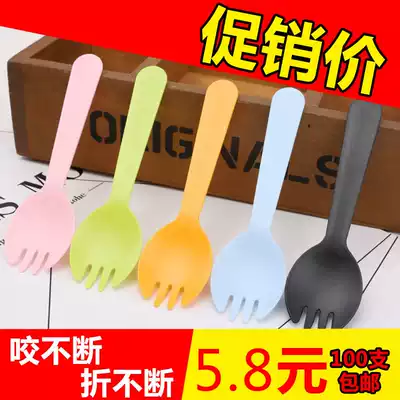 Disposable small spoon fork spoon separate packaging plastic dessert sundae ice cream cake spoon Fork fruit fishing fork