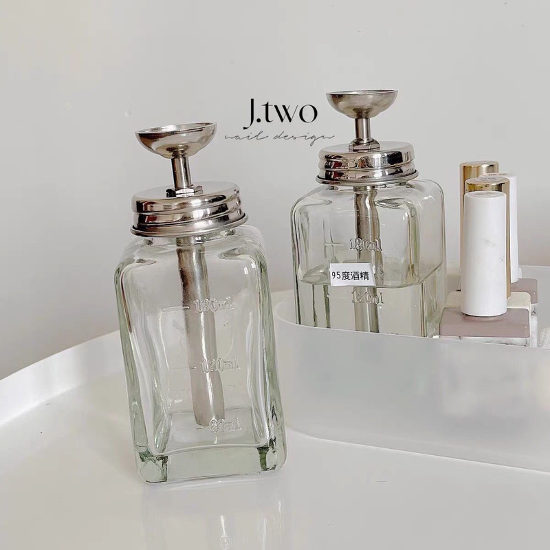 Nail Art Cleaning Water Press Bottle with Funnel, Anti-Backflow Aluminum Core, Anti-Corrosion Pen Cleaning Liquid, Glass Press Bottle