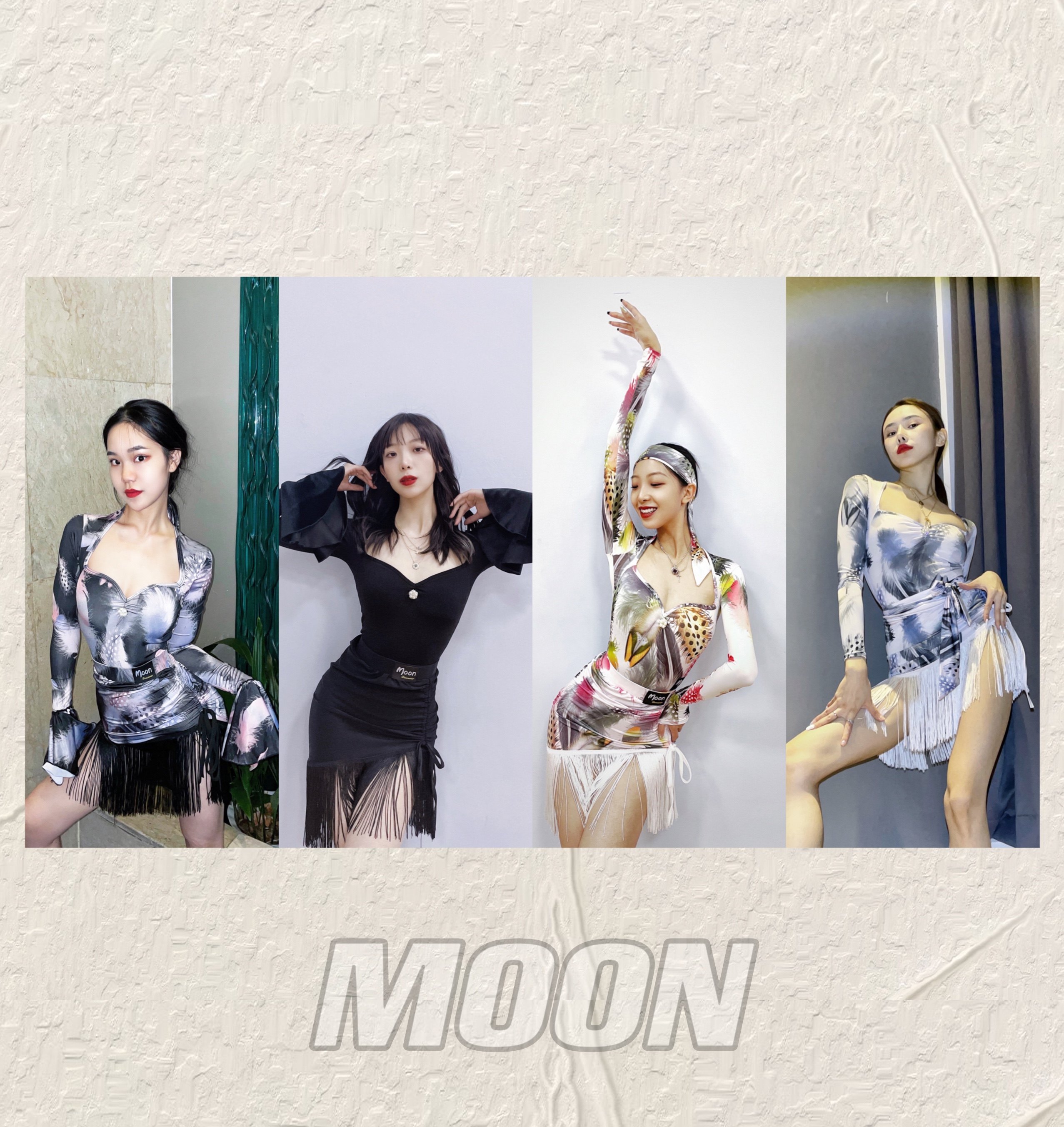 MOON Dance Suit (plume) Latin dance suit Suit Practice Arts conserved Sexy Streisme Sleevy sleeves Slim Fit-Taobao