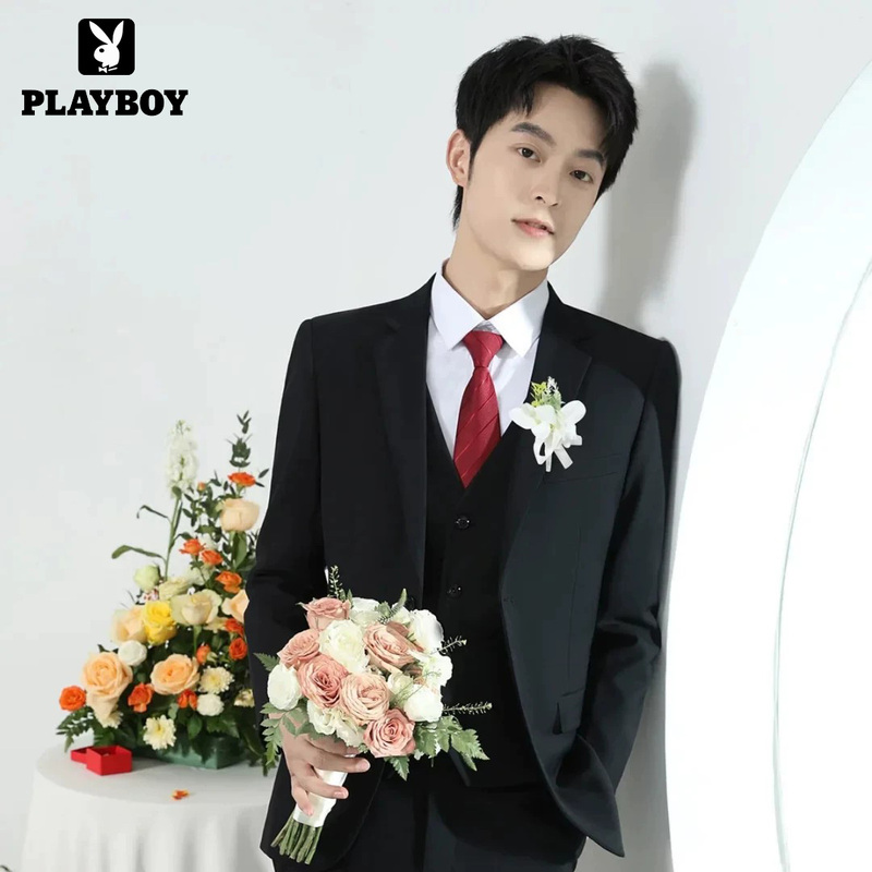 Playboy Men's Suit Black Business Formal Wear Wedding Groom Wedding Dress High-End Suit Jacket