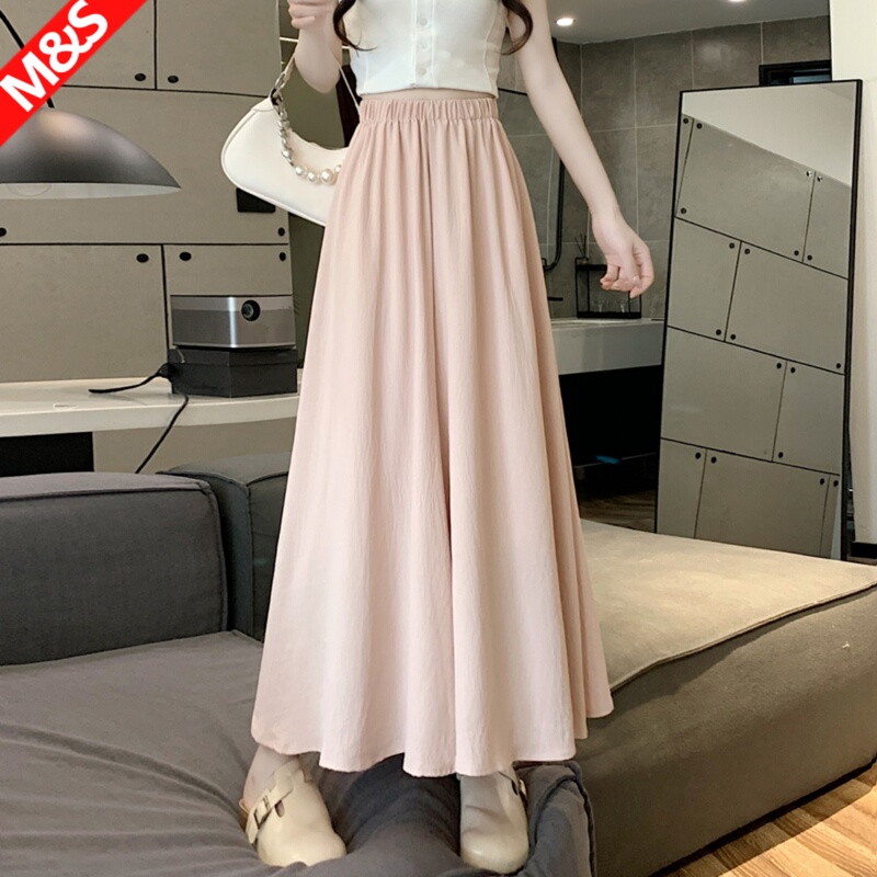 Loose Drape Straight-Leg Flared Pants for Women, Summer Thin Cropped Pants, Casual Wide-Leg Pants, High-Waisted Pink Skirt Pants