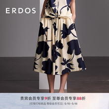 ERDOS Vintage Elegant Printed Half skirt 24 Year Summer New Silk Cotton Blended Elastic Waist Mid length A-line Umbrella Skirt