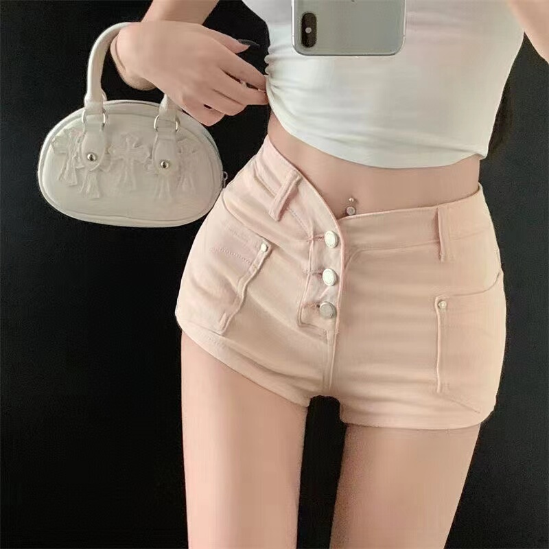2026 Spring/Summer New White Hot Girl American Workwear Denim Shorts for Women High Waist Slim Fit Petite Slimming Hot Pants