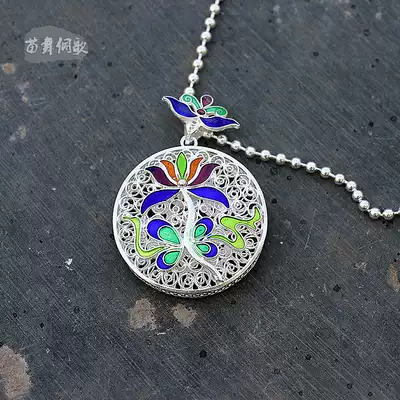 Foot silver brushed Phoenix ball pendant silver pendant cloisonne flower drawing hollow copper drum pendant