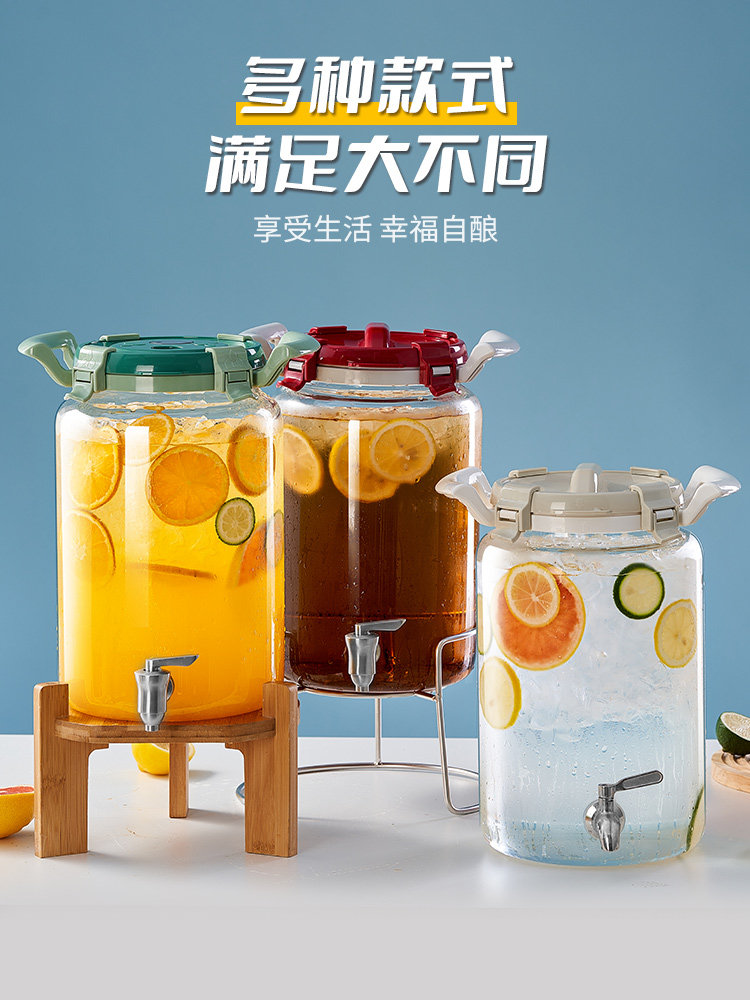 Coke Bucket Heat-Resistant Glass Wine Bottle Cocktail Bucket Beverage Bucket with Faucet Fruit Tea Bucket Container Cold Water Pitcher