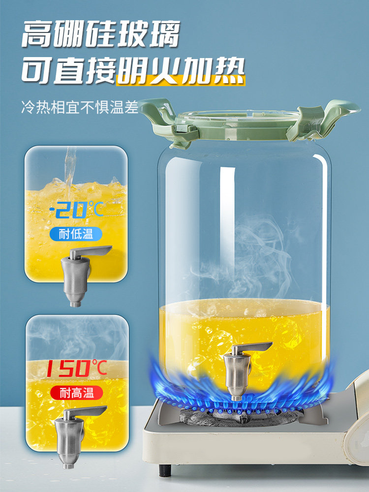 Coke Bucket Heat-Resistant Glass Wine Bottle Cocktail Bucket Beverage Bucket with Faucet Fruit Tea Bucket Container Cold Water Pitcher