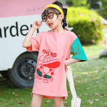 Girls dress 2022 Summer new foreign air casual skirt CUHK Girl girl cotton short sleeve sleeping dress Korean version of the wave