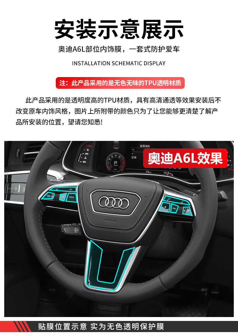 Steering Wheel Protective Film for Audi A6L Interior Decoration