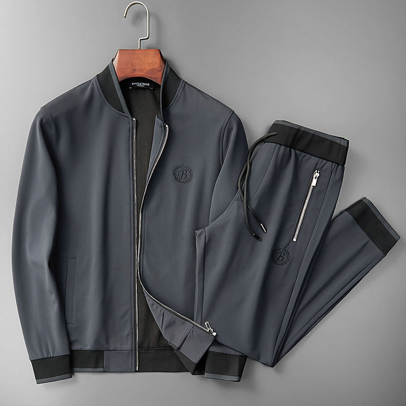 Spring New Sports Casual Suit Men's Fashion Embroidery Texture Granular Baseball Collar Fashion Handsome two sets