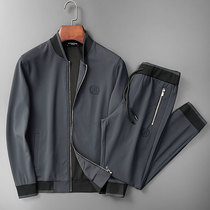 Spring New Sports Casual Suit Mens Fashion Embroidery Texture Granular Baseball Collar Fashion Handsome two sets