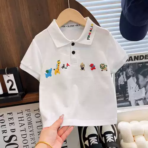 Детская мультяшная летняя хлопковая футболка polo, короткий рукав