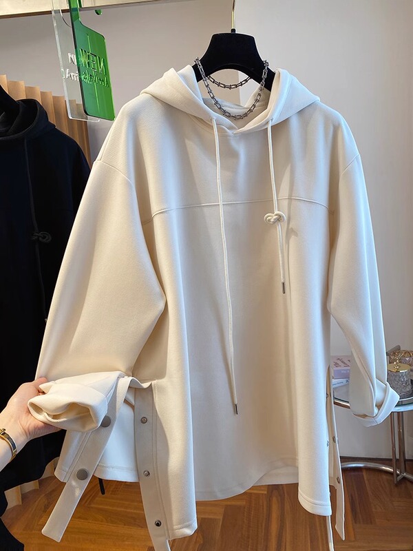 Early Spring New Style Plus Size 150kg Loose Casual Button-Up Design Hooded Sweatshirt Spring and Autumn Pullover Thin Top