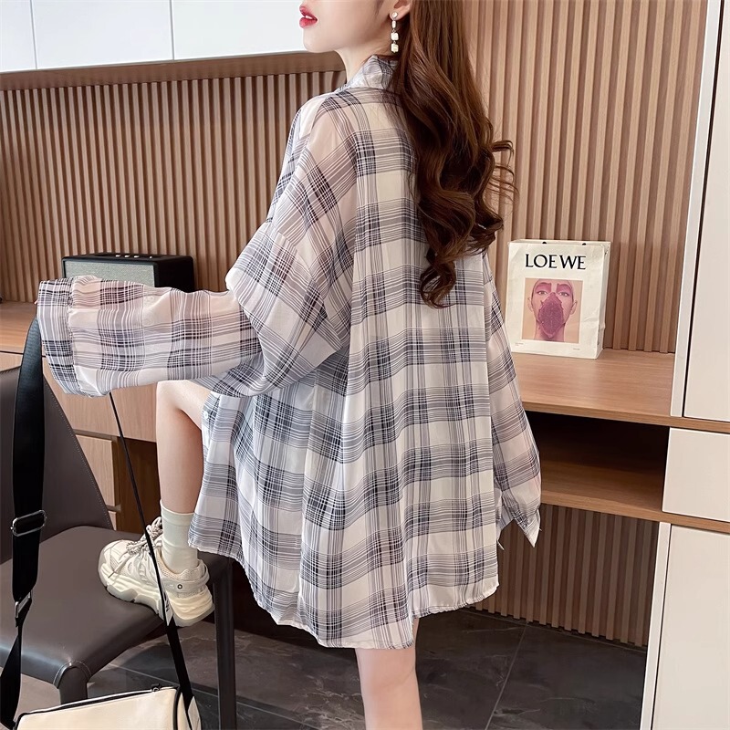 Hong Kong Style Summer Plaid Plus Size Sun Protection Clothing 1.0-150kg Thin Cardigan Loose Outwear Hong Kong Style Versatile Long Sleeves Hong Kong Style Summer Plaid Plus Size Sun Protection Clothing 1.0-150kg Thin Cardigan Loose Outwear Hong Kong Style Versatile Long Sleeves