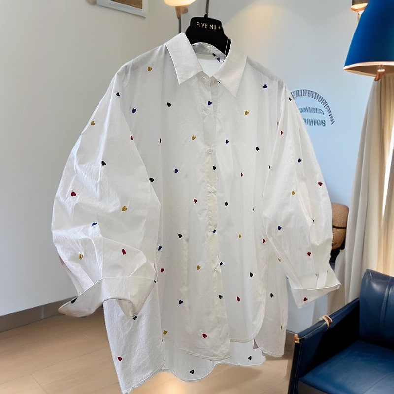 French-Style Age-Reducing Heart Embroidery Plus-Size Long-Sleeve Shirt 150kg Spring and Autumn Niche Chic Temperament Slimming Shirt 260