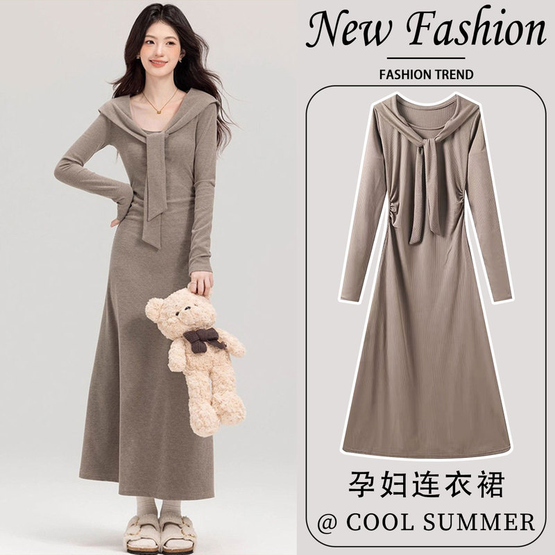 Maternity Dress for Spring Outerwear 2026 New Long Slim Fit Beautiful Dress for Pregnancy Spring and Autumn Thickened Warm Knitted Dress