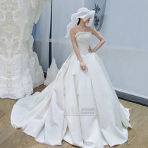 Hepburn French Satin Main Wedding Dress 2021 Mori Simple Big Tail Luxury Waist Slim Palace Retro