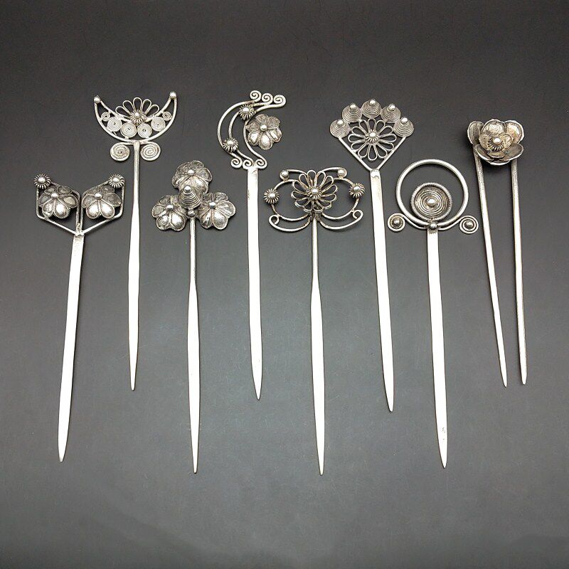 Multi-style ancient clothes hairstyle Shaking Retro ancient style Classical National Wind Hand handmade Miao silver Hairpin Hairpin Dish with a Soushead decoration