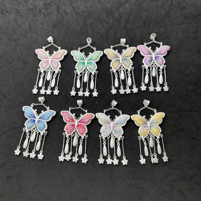 Guizhou Miao Silver Butterfly Hand-Embroidered Necklace
