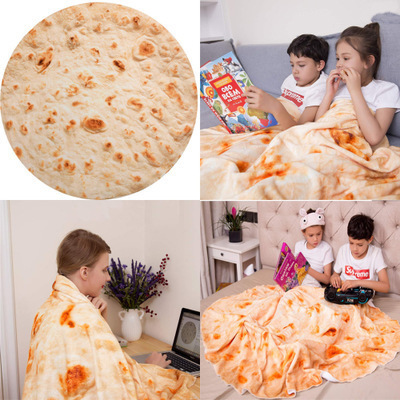 Round Corn Tortilla Blanket Coral Fleece Flannel Air Conditioning Throw Blanket Printed Mexican Burrito Blanket Picnic