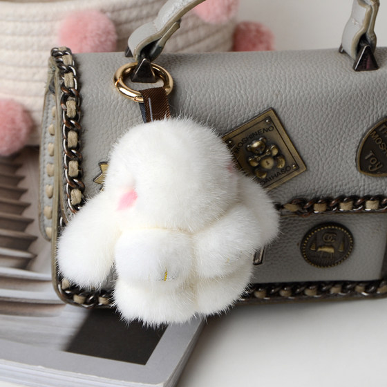 Mink Plush Cute Internet Celebrity Rabbit Car Keychain Pendant Fur Doll Doll School Bag High-end Pendant