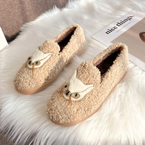 Pregnant Woman Shoes Moon soft bottom One foot pedal Fooedema loose anti-slip lamb Wool Bean Shoes Outwear Fur Shoes Woman