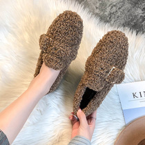 Pregnant woman shoes feet swollen with small and fragrant wines wool shoes with velvety cotton shoes One foot pedal bean-bean shoes flat bottom big code lady autumn and winter