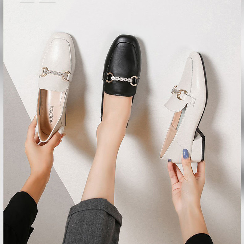 2021 autumn new pregnant women shoes moon soft bottom one foot foot floating edema loose thick heel British small leather shoes women