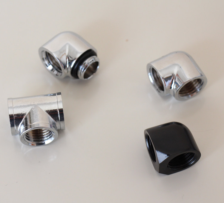 G14 2-point thread 90 degree T-type Y-type tee double-pass water cooling elbow brass chrome plated