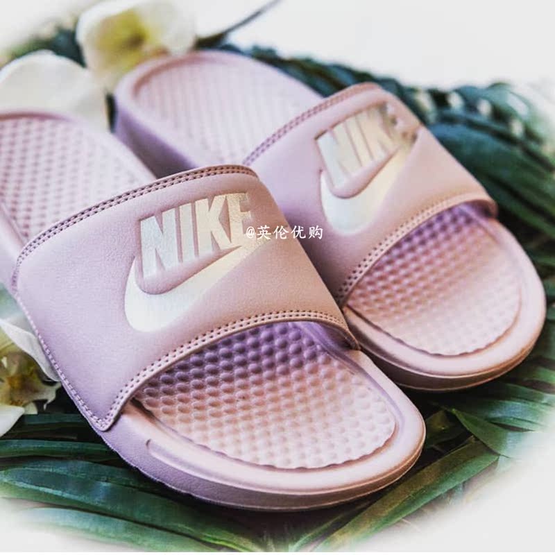 Dép thể thao Nike BENASSI bãi biển bột trắng khâu chữ laser đen trắng logo 343881 dép nam quai ngang