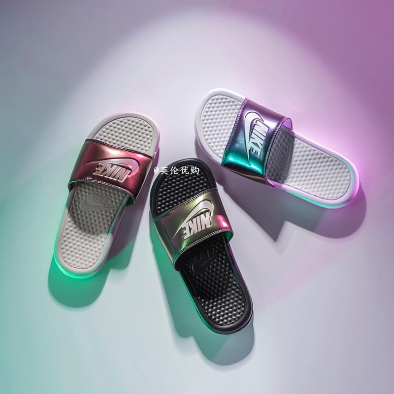 Dép thể thao Nike BENASSI bãi biển bột trắng khâu chữ laser đen trắng logo 343881 dép nam quai ngang