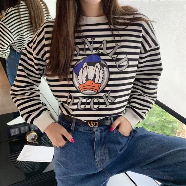 Disney hoạt hình cha mẹ mặc trẻ em 2019 mới mẹ và trẻ em nữ sọc áo len lỏng áo khoác trẻ em - Trang phục dành cho cha mẹ và con áo gia đình 3 người