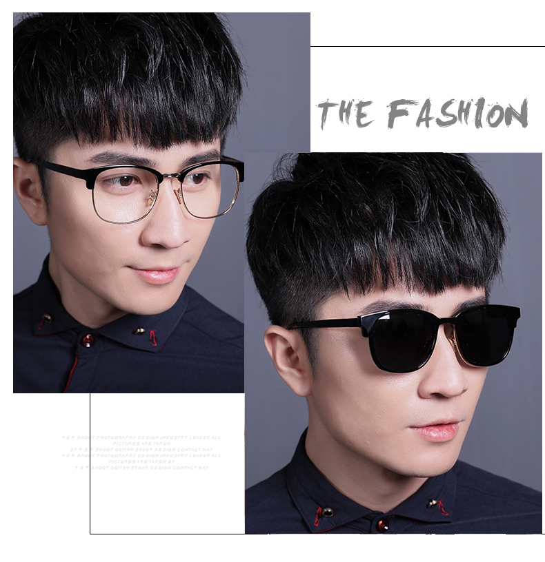 Kính râm kép sử dụng gương nữ retro kính mặt tròn lớn nửa khung kính râm hai lớp clip kính râm phân cực nam cận thị kính mắt nam