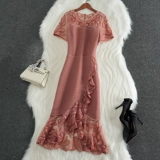 Элитное женское платье, блестки для ногтей, вышивка, европейский стиль, новая коллекция, легкий роскошный стиль, с вышивкой, длина миди, с акцентом на бедрах