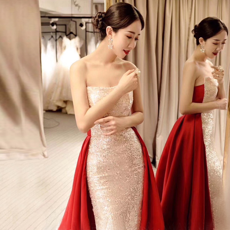 Elite evening dress, elegant tube top for bride, fitted