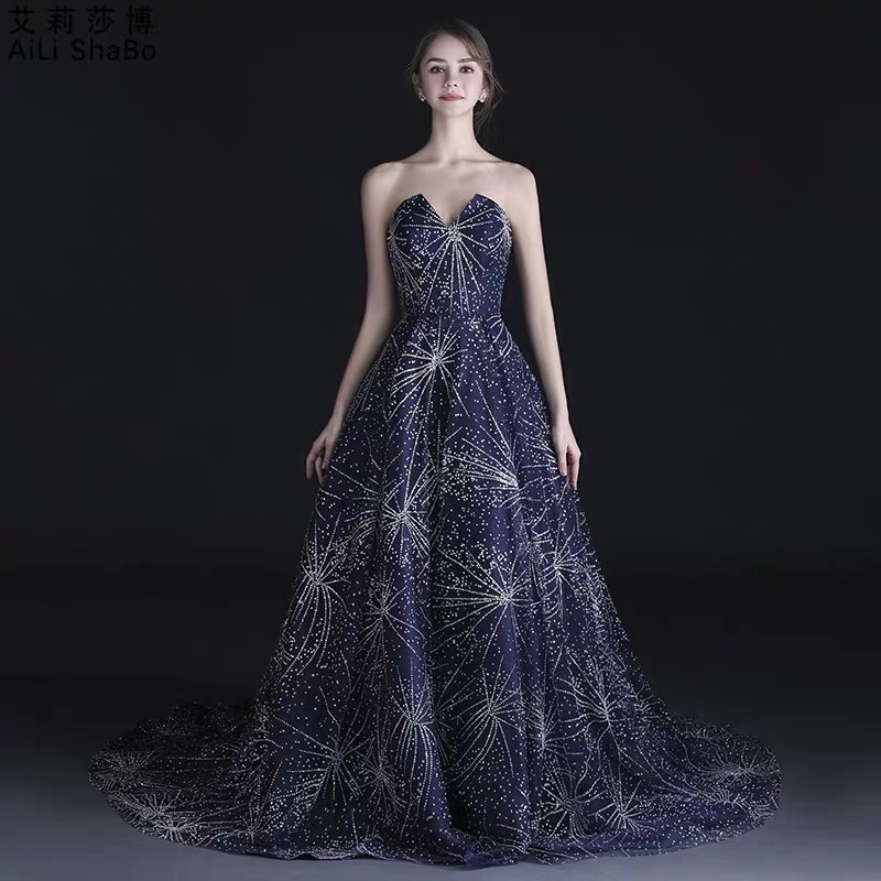 Long evening dress, tube top, starry sky, 2020, new collection