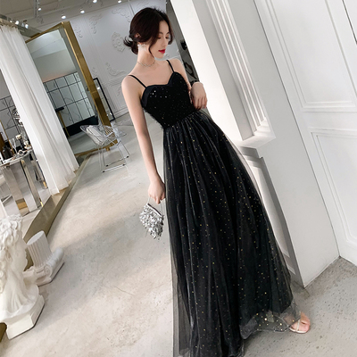 Long black evening dress, starry sky, lifting effect Long black evening dress, starry sky, lifting effect