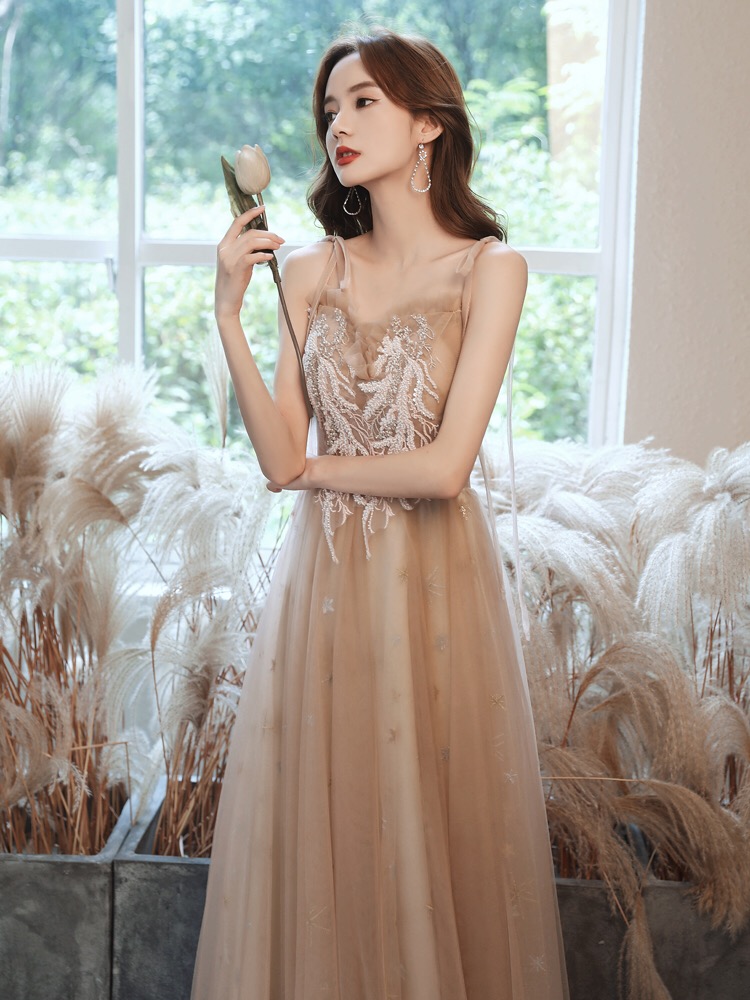 Elegant khaki evening dress, lifting effect