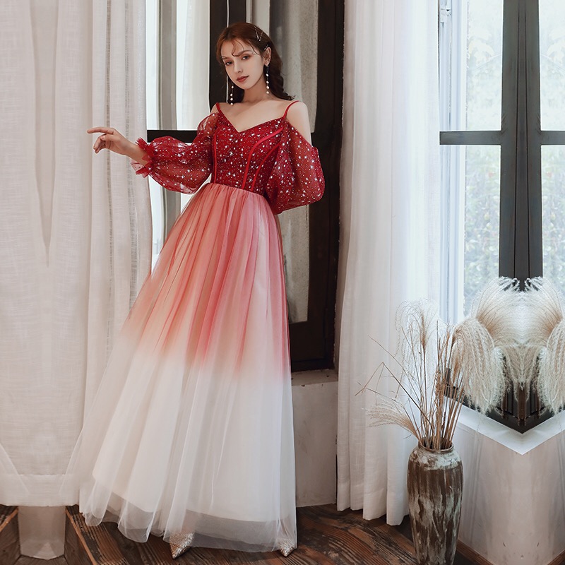 Burgundy evening dress, 2020, autumn, bright catchy style, fitted