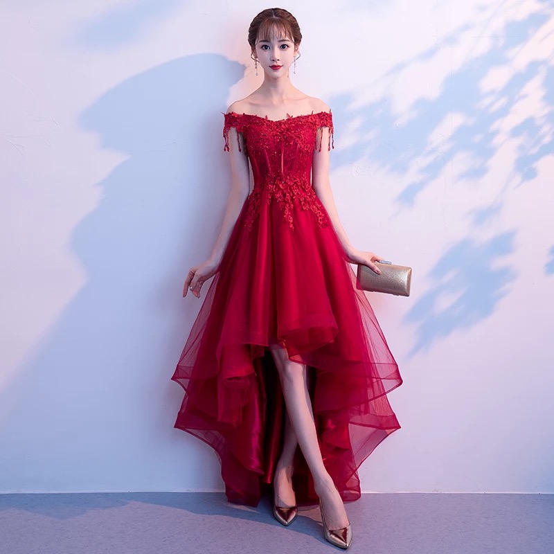 Evening dress for bride, red skirt, 2019, asymmetric cut, suitable for teen