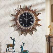 European luxury modern wall clock Sun art shape large wall clock Living room household wall clock Silent quartz clock