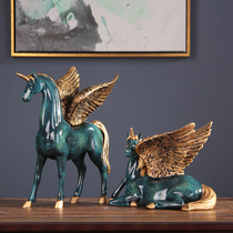 American retro home Decorative Goods Unicorn Handicraft Living Room Genguan Office Interior Resin Horse Pendulum