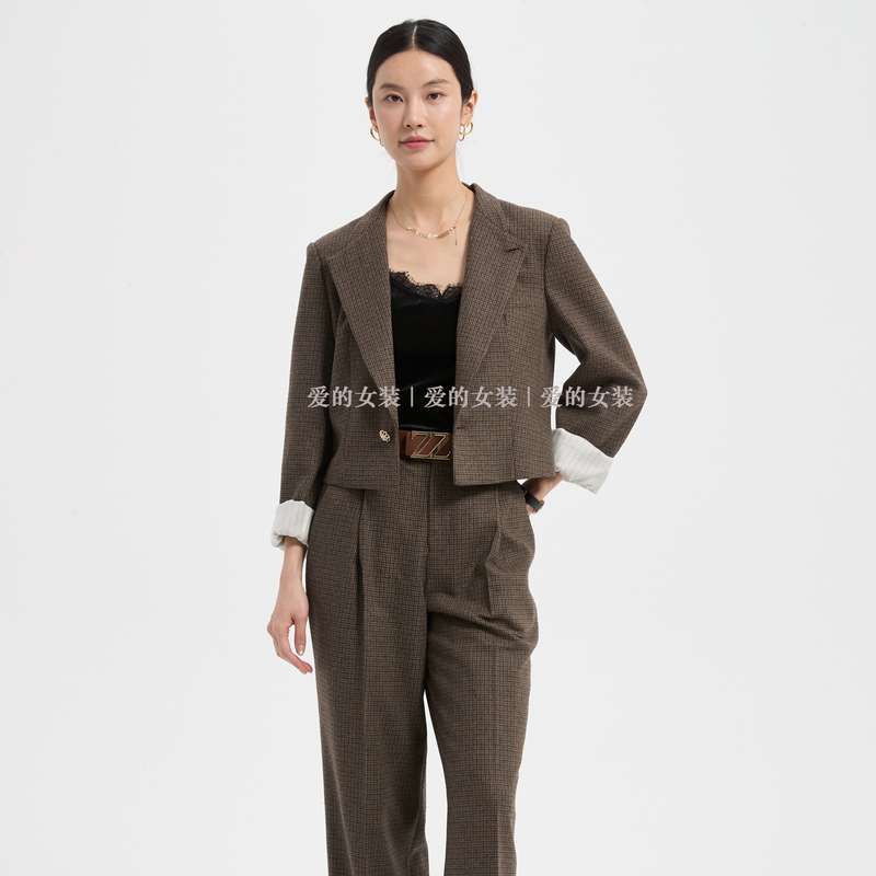 Autumn Style Zhang Ziyi Celebrity-Inspired Houndstooth Wool Short Coat, Jennie Casual Suit Set Autumn Style Zhang Ziyi Celebrity-Inspired Houndstooth Wool Short Coat, Jennie Casual Suit Set