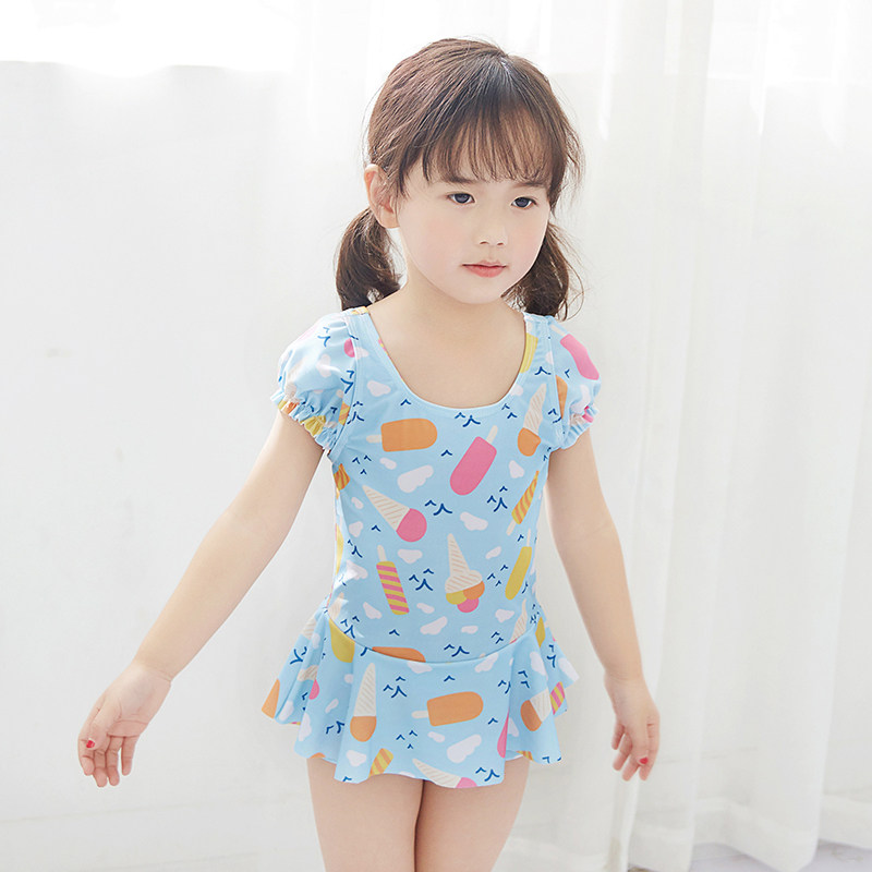 New Girls Kids Swimsuit Ice Cream Cute Girl Baby One Piece Swimsuit Princess Skirt Flat Angle Swimsuit